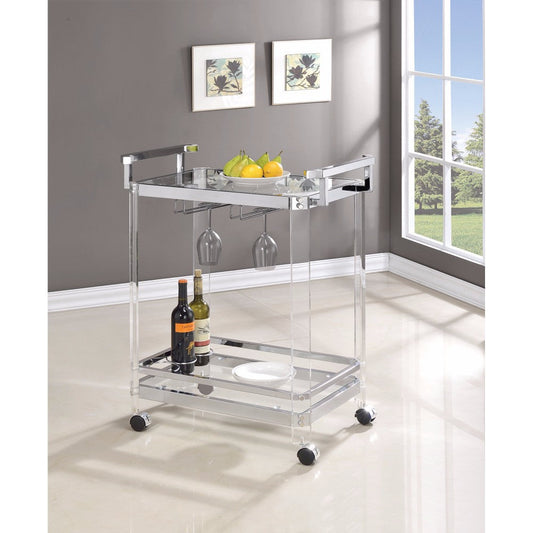 Benzara Clear Stylish Metal Base Serving Cart With Glass Top