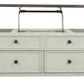 Benzara Cocktail Table With Spring Lift Top and Multiple Drawers, Brown and White