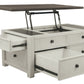 Benzara Cocktail Table With Spring Lift Top and Multiple Drawers, Brown and White