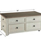 Benzara Cocktail Table With Spring Lift Top and Multiple Drawers, Brown and White