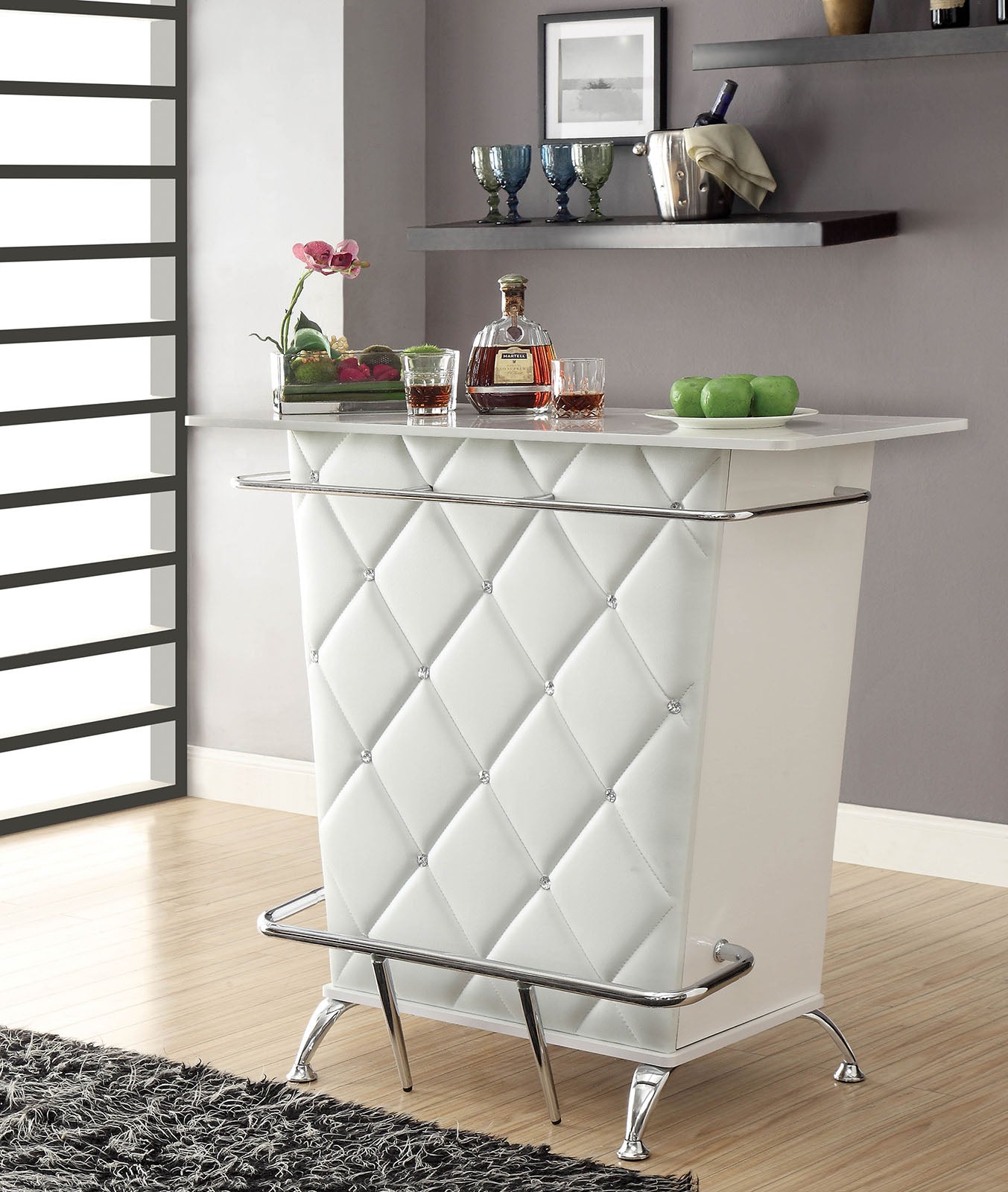 Benzara Contemporary Style Leatherette Padded Bar Table With Button Tufting, White