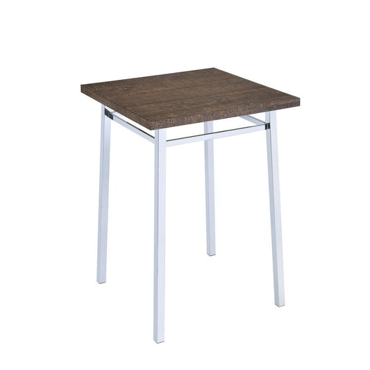 Benzara Contemporary Style Square Wood and Metal Bar Table, Brown and Silver