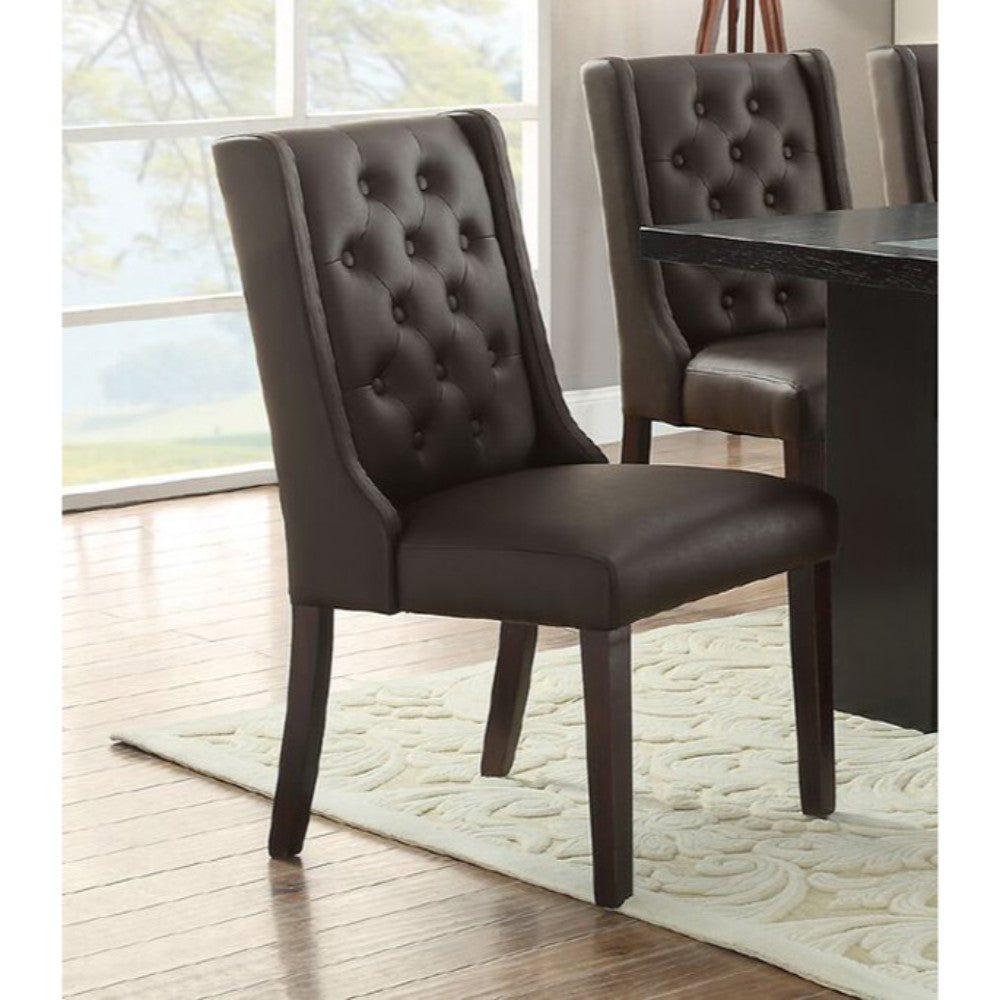 Benzara Dark Brown Button Tufted Royal Dining Chair Set of Two