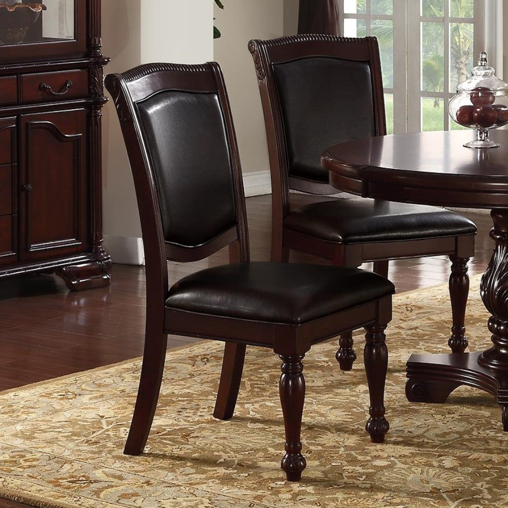 Benzara Dark Brown Rubber Wood Traditional Dining Chair With Black Upholstery Set of Two