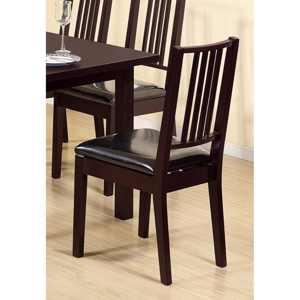 Benzara Dark Brown Wooden Frame Slatted Back Dining Seat Set of Two