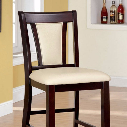 Benzara Dark Cherry Wooden Counter Height Chair With Ivory Padded Seat and Back, Set of Two