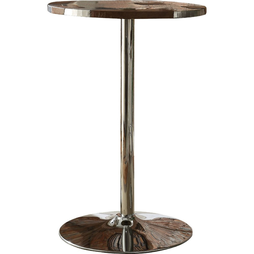 Benzara Faux Leather Upholstered Bar Table With Aluminium Stand, Brown and Silver