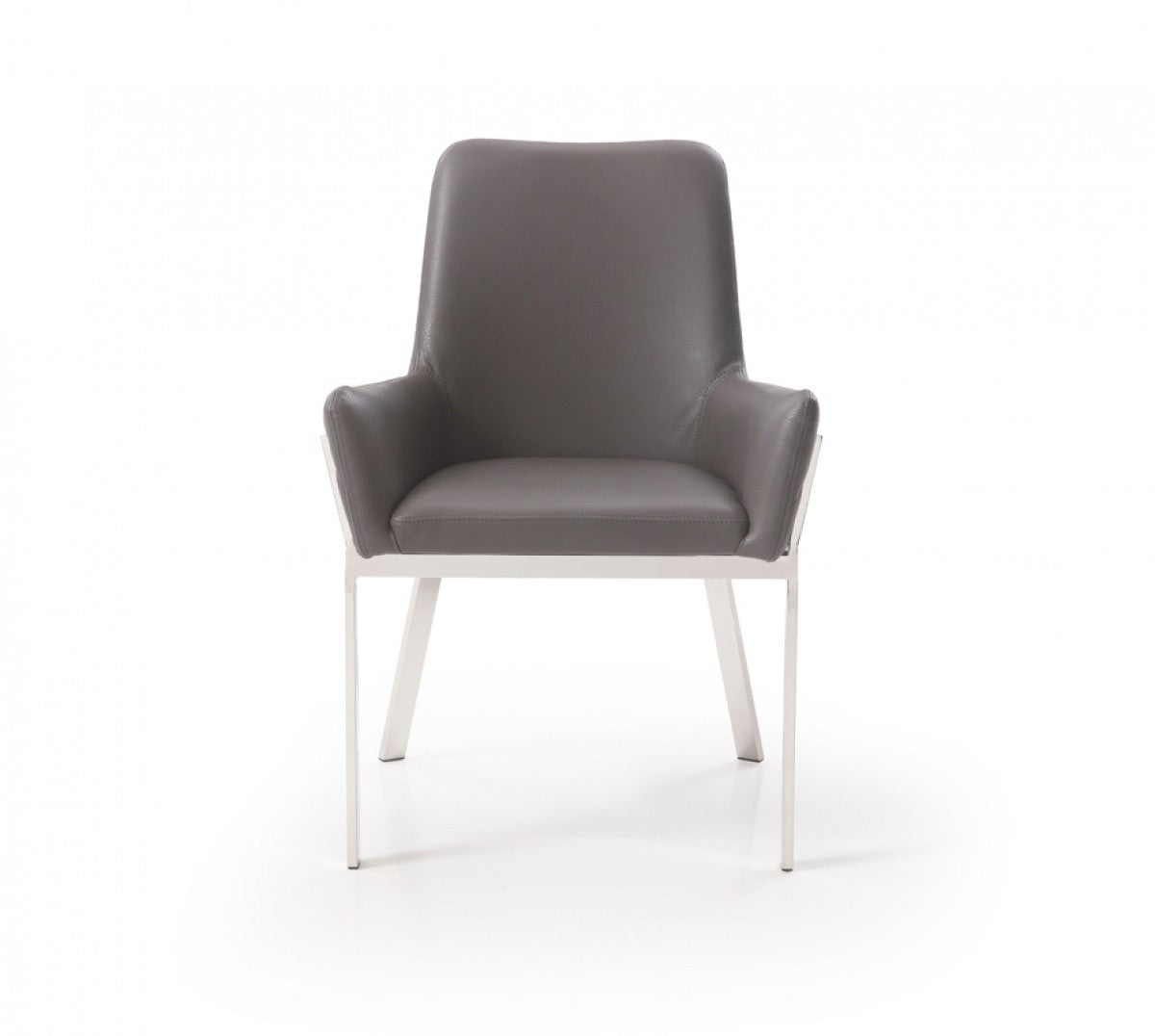 Benzara Gray Bonded Leather Dining Chair With Flared Armrest And Metal Legs