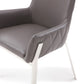 Benzara Gray Bonded Leather Dining Chair With Flared Armrest And Metal Legs