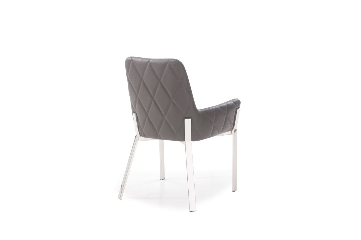 Benzara Gray Bonded Leather Dining Chair With Flared Armrest And Metal Legs