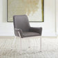 Benzara Gray Bonded Leather Dining Chair With Flared Armrest And Metal Legs