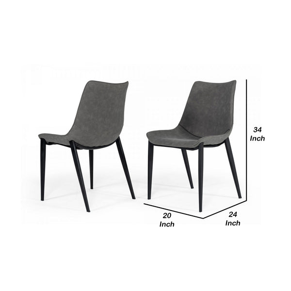 Benzara Gray Counter Leatherette Dining Chair With Angled Tapered Legs Set of Two