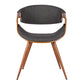 Benzara Gray Curved Back Fabric Dining Chair With Brown Round Tapered Legs