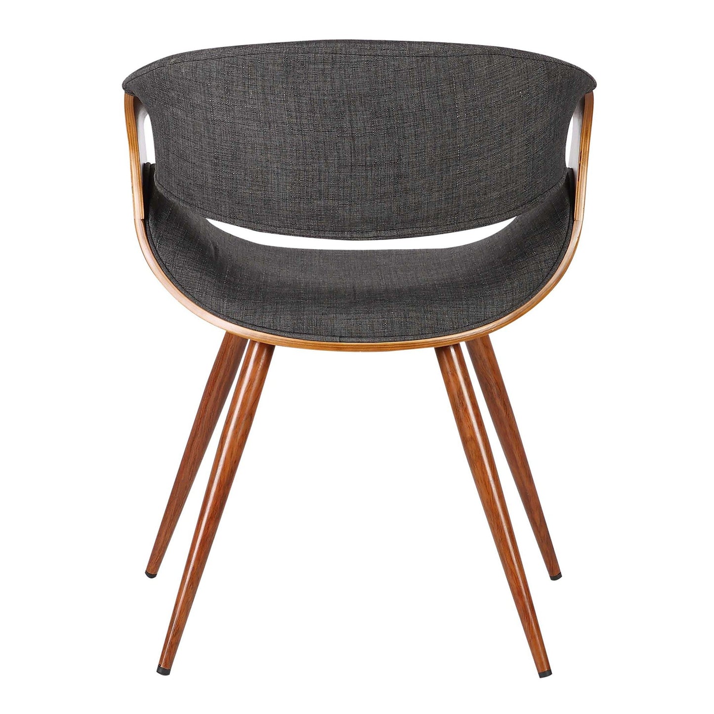 Benzara Gray Curved Back Fabric Dining Chair With Brown Round Tapered Legs