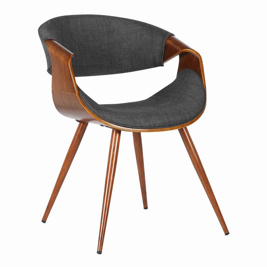 Benzara Gray Curved Back Fabric Dining Chair With Brown Round Tapered Legs