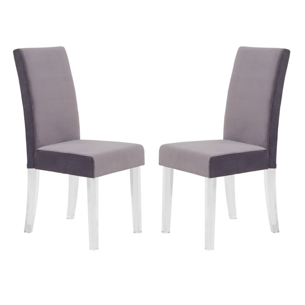 Benzara Gray Curved Back Velvet Upholstered Modern Dining Chair, Set of Two