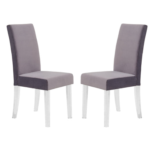 Benzara Gray Curved Back Velvet Upholstered Modern Dining Chair, Set of Two