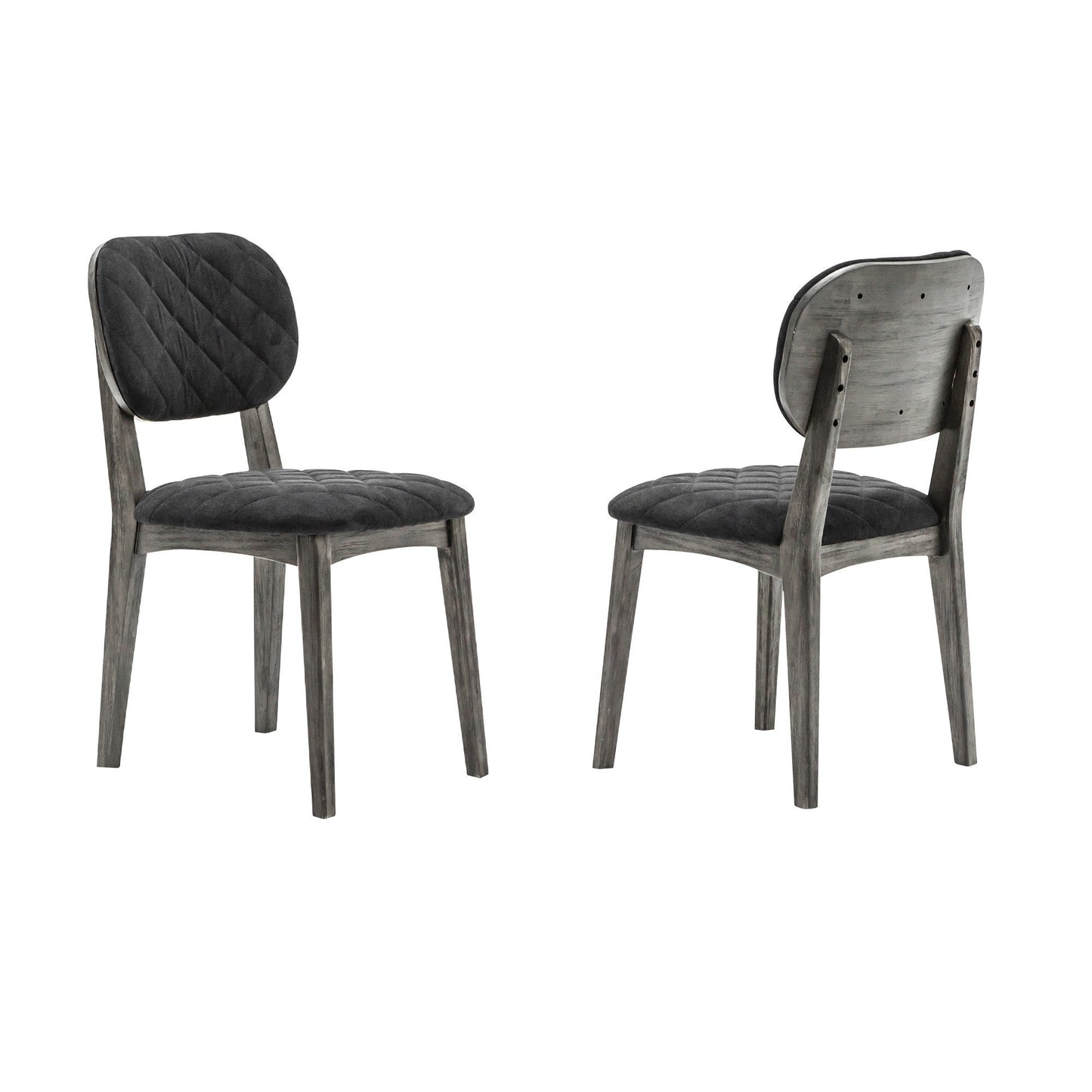 Benzara Gray Diamond Stitched Back And Seat Dining Chair Set of Two