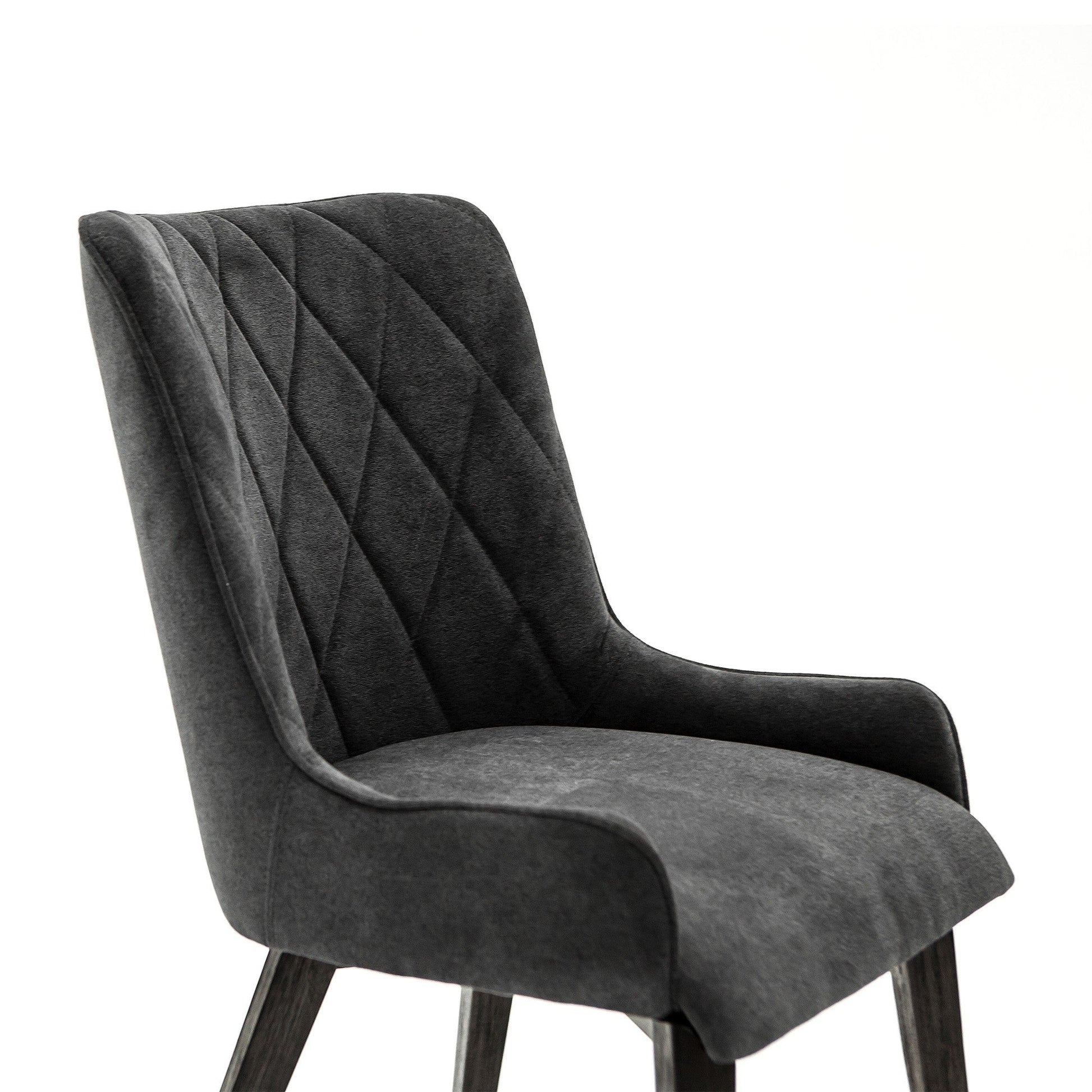 Benzara Gray Diamond Stitched Back Fabric Dining Chair With Curved Arms Set of Two