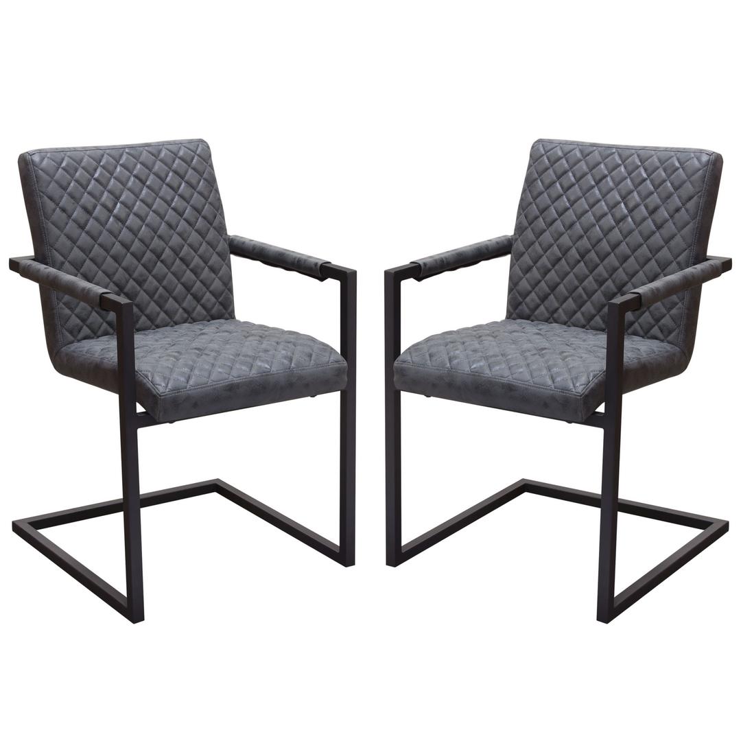 Benzara Gray Diamond Tufted Leatherette Dining Chair With Black Metal Cantilever Base Set of Two