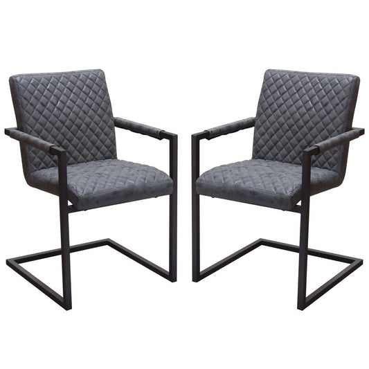 Benzara Gray Diamond Tufted Leatherette Dining Chair With Black Metal Cantilever Base Set of Two