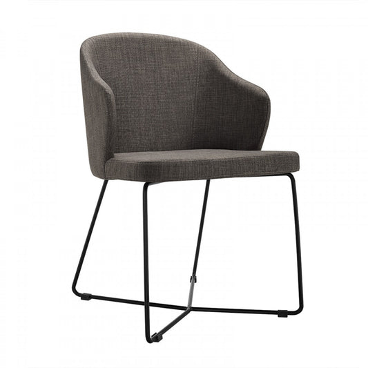 Benzara Gray Fabric Upholstered Dining Chair With Black Metal Legs Set of Two