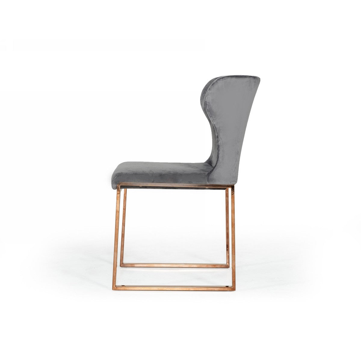 Benzara Gray High Wing Back Metal Armless Dining Chair With Rosegold Sled Base Set of Two