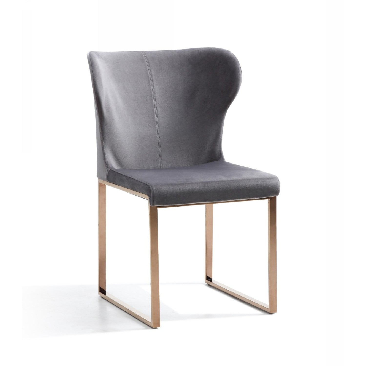 Benzara Gray High Wing Back Metal Armless Dining Chair With Rosegold Sled Base Set of Two