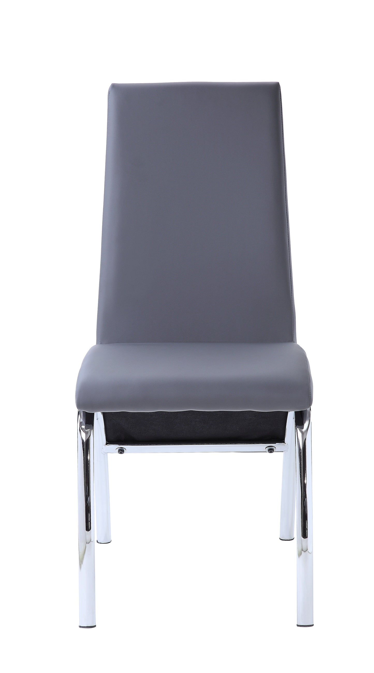 Benzara Gray Leatherette Dining Chair With Chrome Metal Legs Set of Two