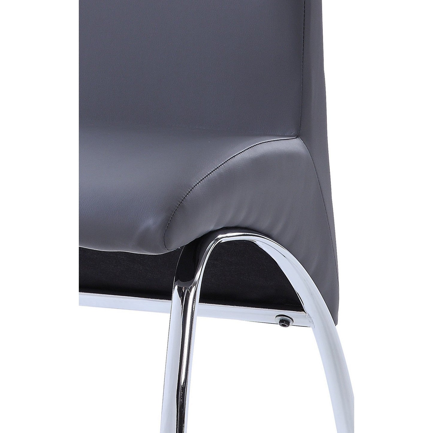 Benzara Gray Leatherette Dining Chair With Chrome Metal Legs Set of Two