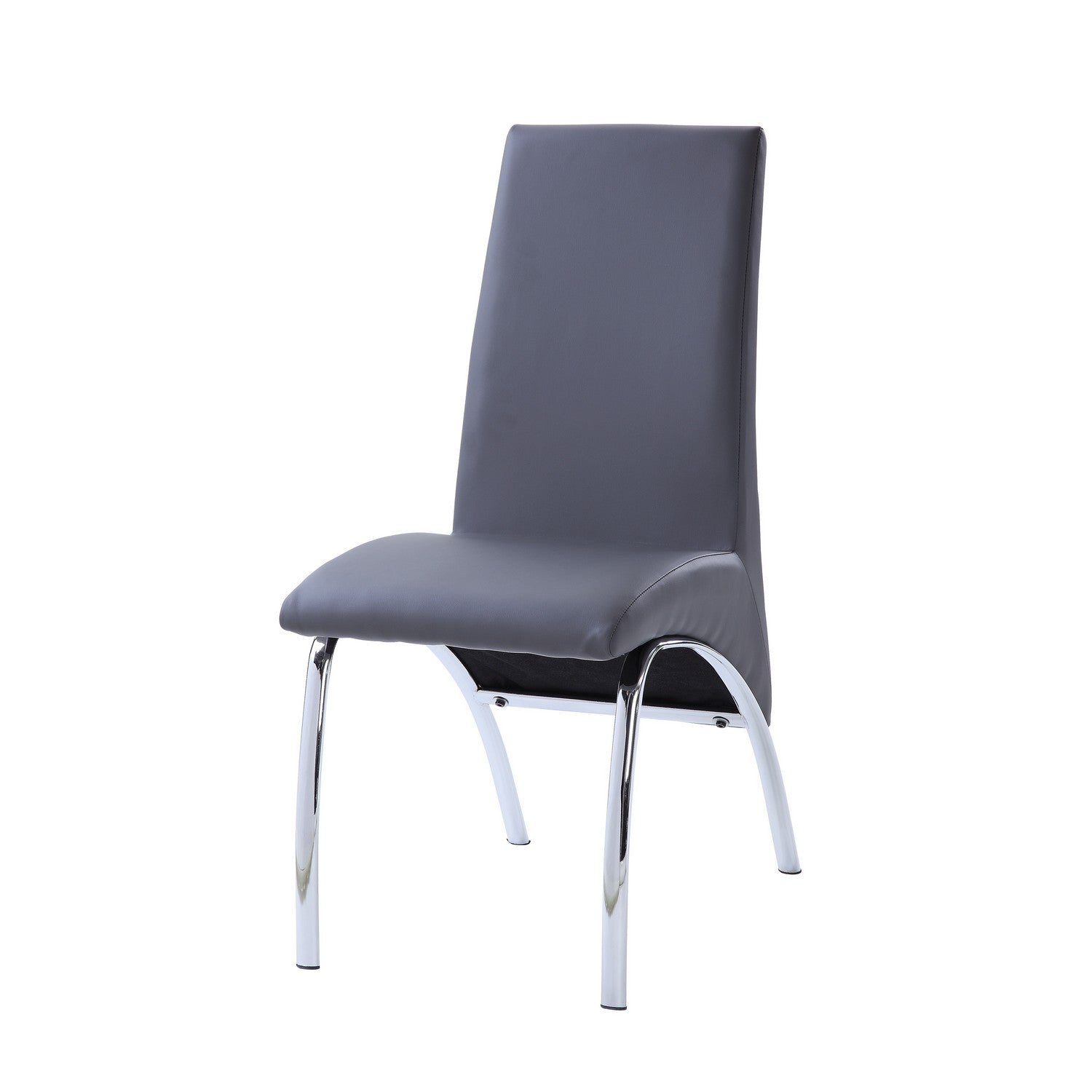 Benzara Gray Leatherette Dining Chair With Chrome Metal Legs Set of Two