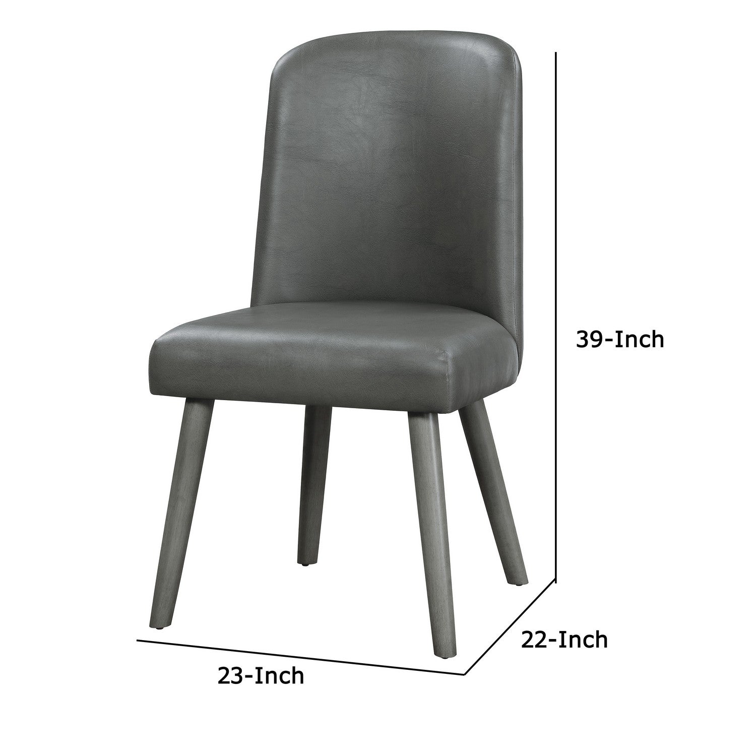 Benzara Gray Leatherette Dining Chair With Splayed Wooden Legs Set of Two