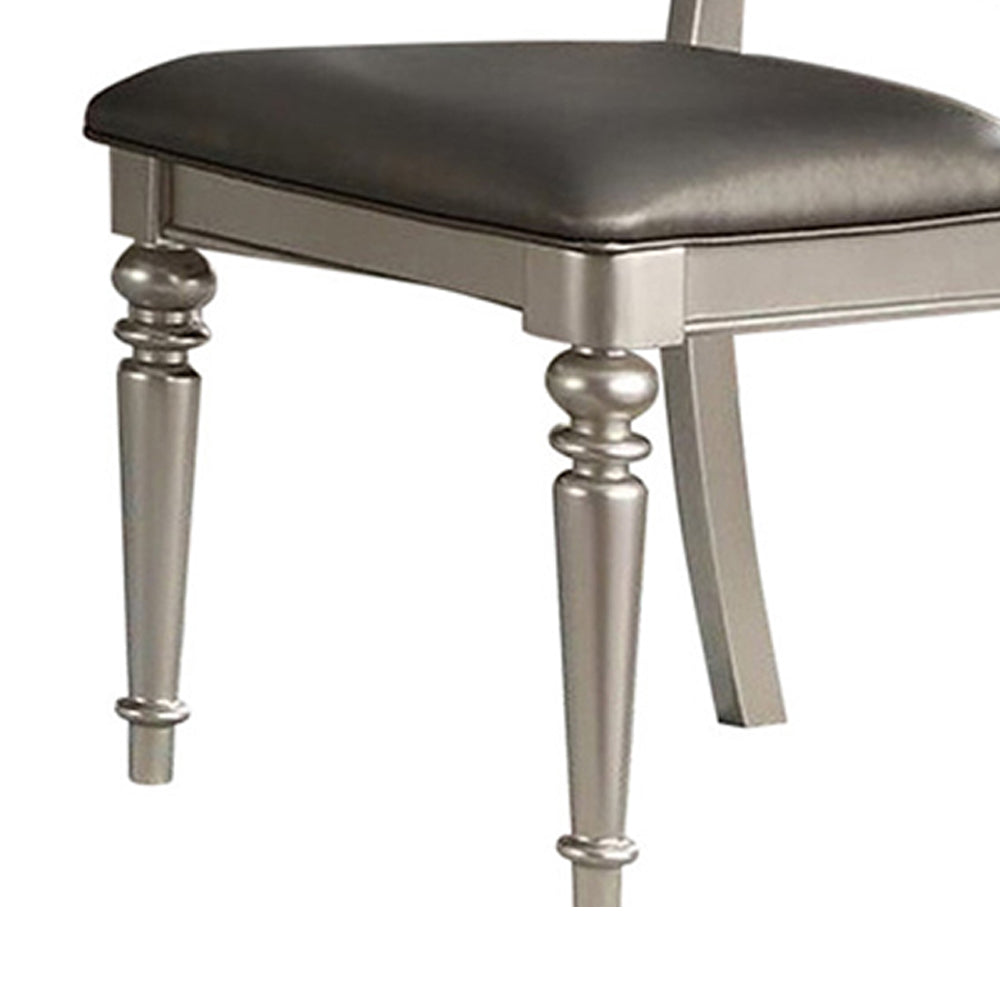 Benzara Gray Rubber Wood Dining Chair With Diamond Tufted Back Set of Two