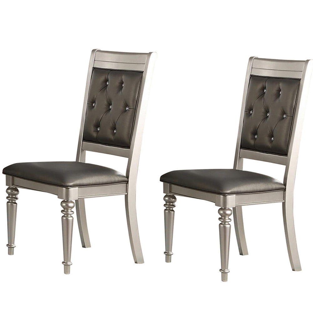 Benzara Gray Rubber Wood Dining Chair With Diamond Tufted Back Set of Two