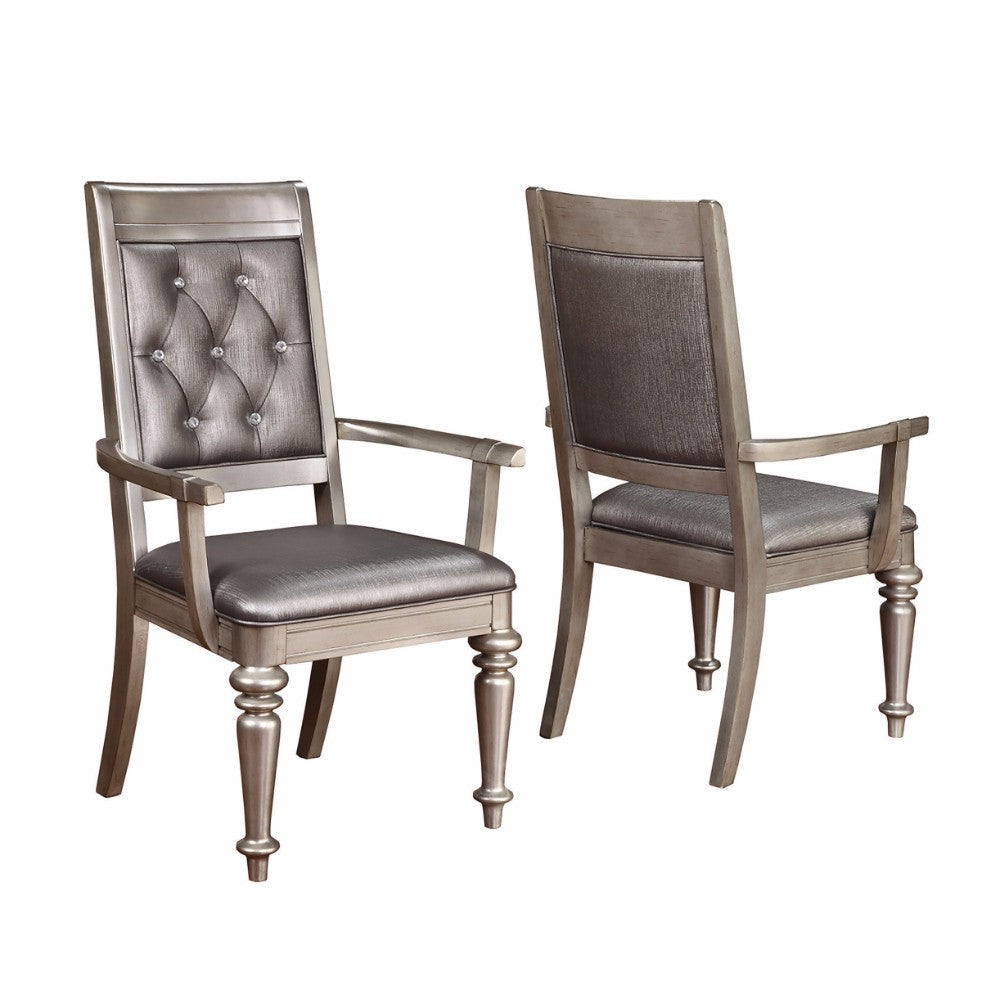 Benzara Gray & Silver Wooden Dining Side Arm Chair With Tufted Back, Set of Two