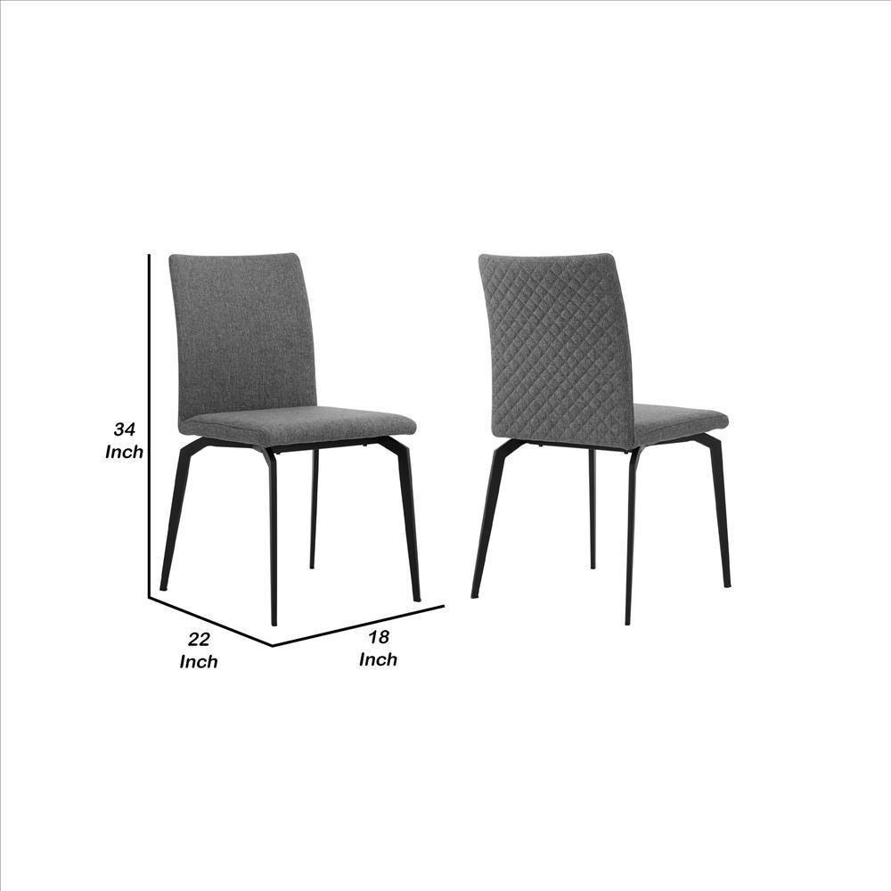 Benzara Gray Sleek Fabric Dining Chair With Diamond Stitching, Set of Two