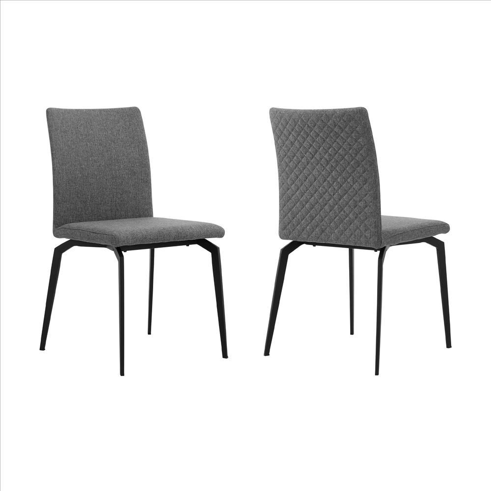 Benzara Gray Sleek Fabric Dining Chair With Diamond Stitching, Set of Two