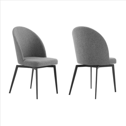 Benzara Gray Swivel Fabric Dining Chair With Curved Backrest Set of Two