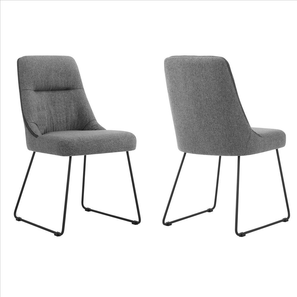 Benzara Gray Tufted Fabric Dining Chair With Black Metal Sled Base, Set of Two