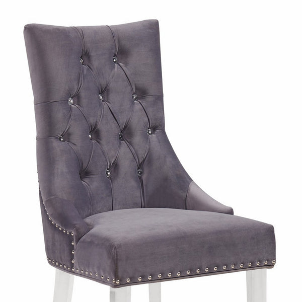 Benzara Gray Velvet Upholstered Button Tufted Dining Chair With Acrylic Legs