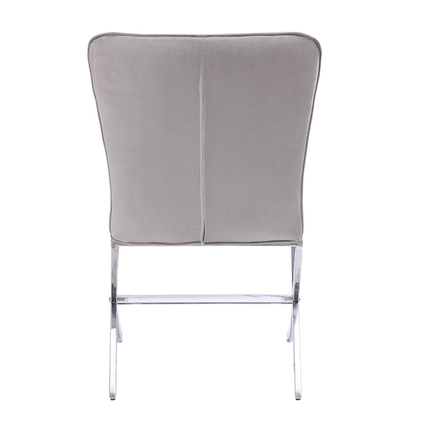 Benzara Gray Velvet Upholstered Metal Side Chairs With Silver X Style Base Set of Two