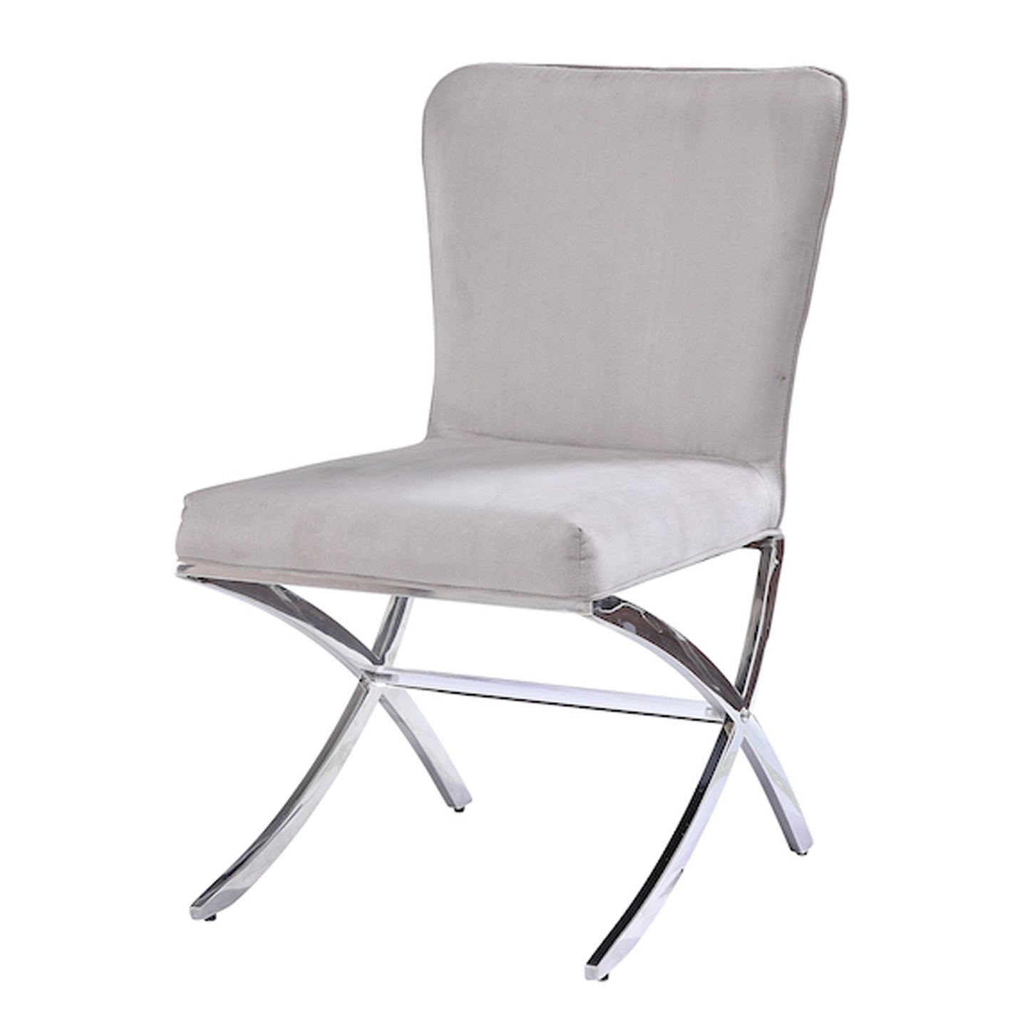 Benzara Gray Velvet Upholstered Metal Side Chairs With Silver X Style Base Set of Two