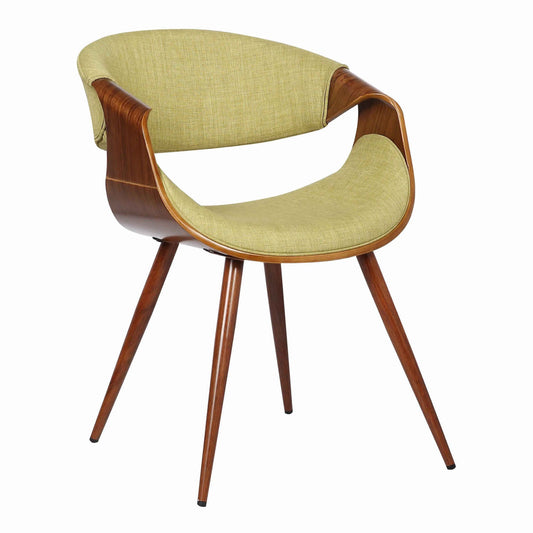 Benzara Green Curved Back Fabric Dining Chair With Round Brown Tapered Legs