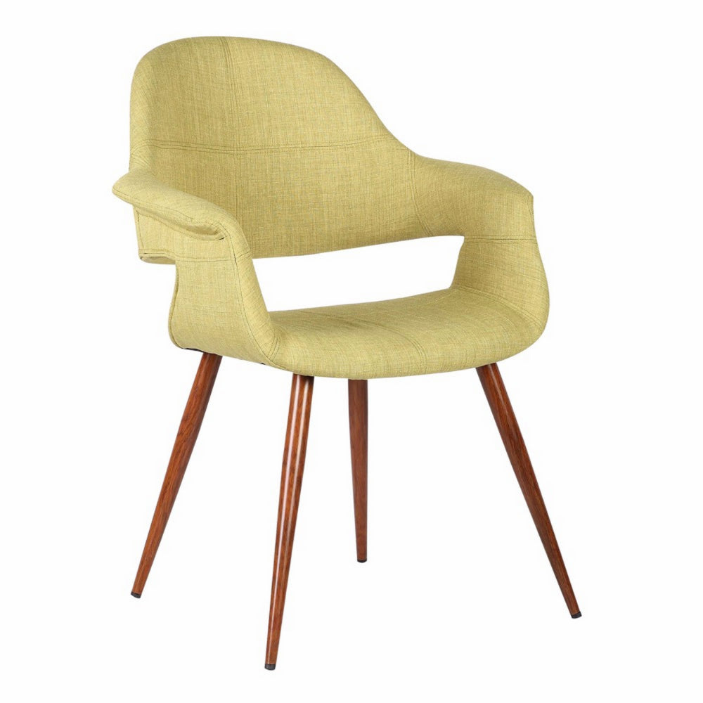 Benzara Green Fabric Mid Century Dining Chair With Round Brown Tapered Legs