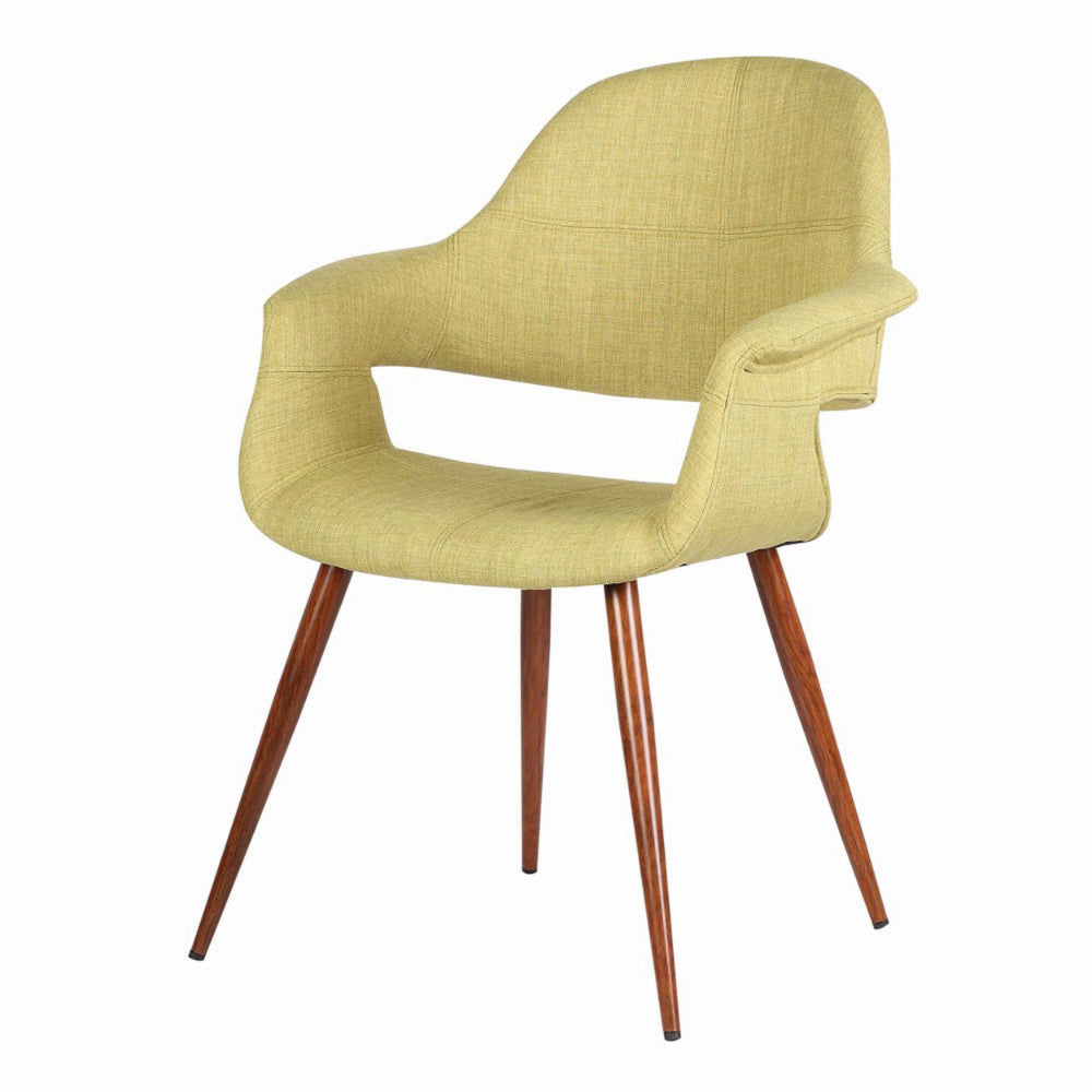 Benzara Green Fabric Mid Century Dining Chair With Round Brown Tapered Legs