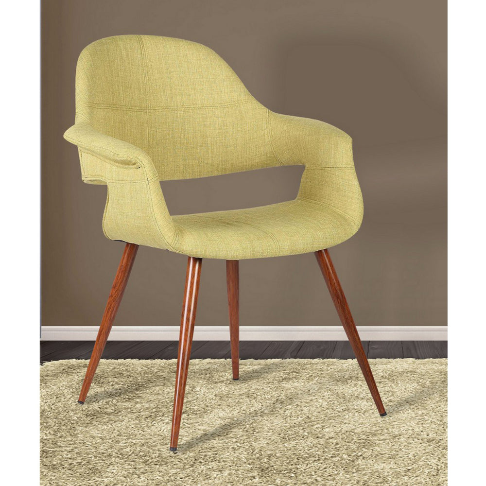 Benzara Green Fabric Mid Century Dining Chair With Round Brown Tapered Legs