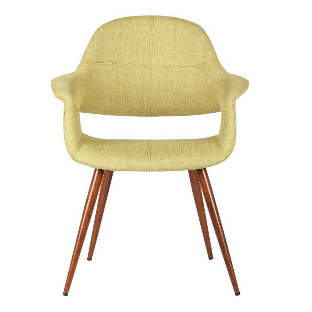 Benzara Green Fabric Mid Century Dining Chair With Round Brown Tapered Legs