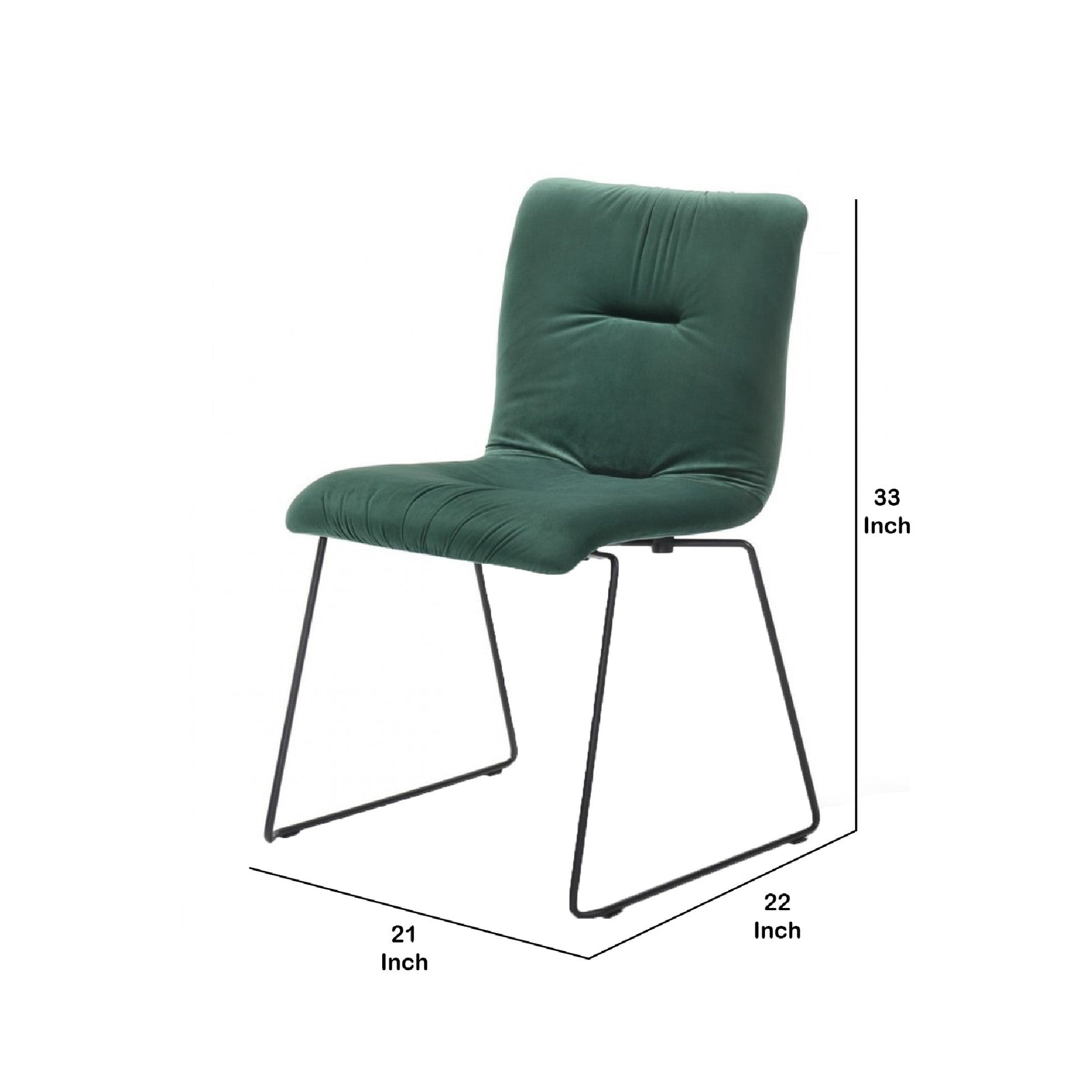 Benzara Green Fabric Tufted Metal Dining Chair With Sled Legs Support Set of Two