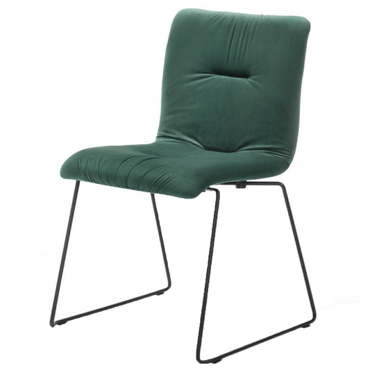 Benzara Green Fabric Tufted Metal Dining Chair With Sled Legs Support Set of Two