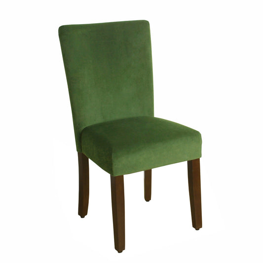 Benzara Green Velvet Upholstered Parson Dining Chair With Brown Wooden Legs Set of Two